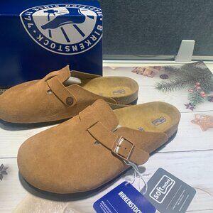 Birkenstock Mustard Suede Buckle Mules